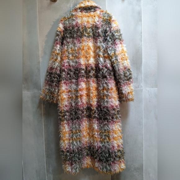 Free People Cardi Plaid Faux Fur Long Shag Coat, M - Picture 4 of 5